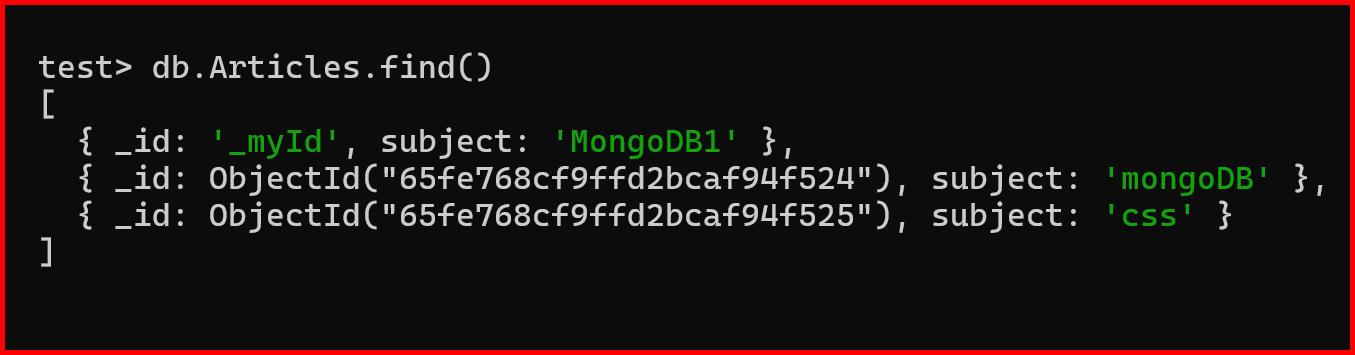 Picture showing the list of documents in MongoDB